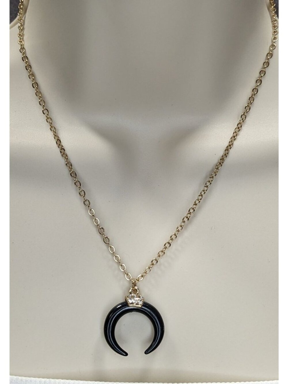 Crescent Moon Pendant Necklace Black Gold Tone Gothic Witchy Celestial Jewelry